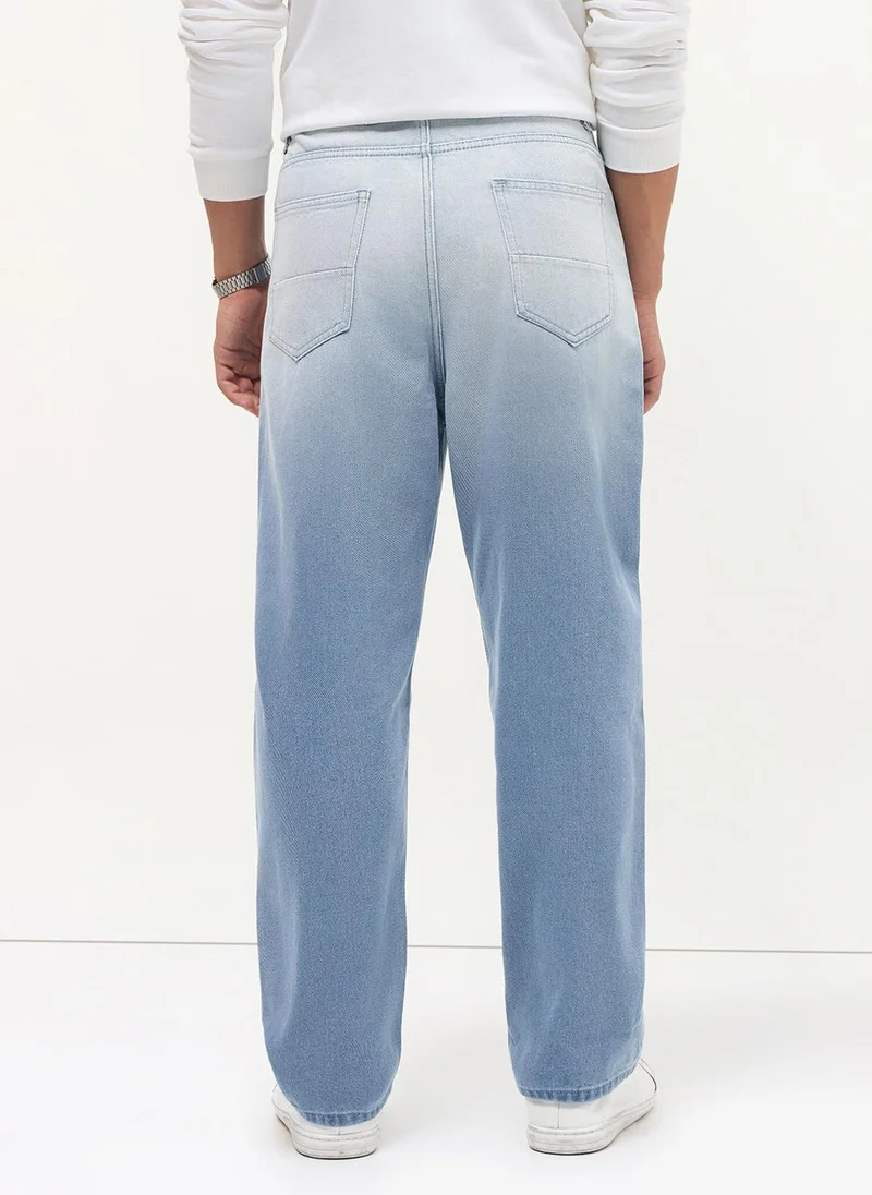 Urbano Fashion  Urbano Fashion Men's Ice Blue Loose Baggy Fit Heavy Washed Faded Denim Jeans Non-Stretchable for Men | Best Price UAE